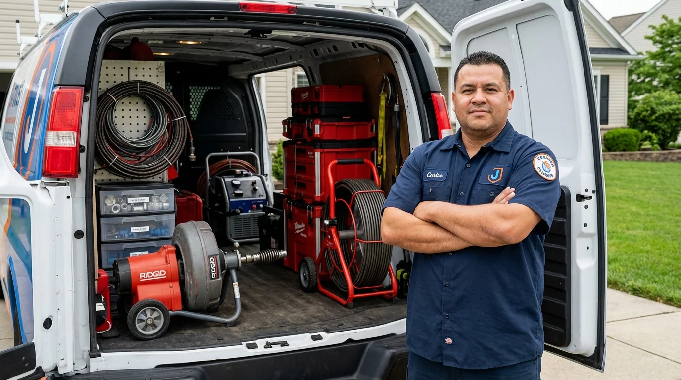 Professional drain cleaning equipment and Johns Plumbing LLC plumber in Paramus