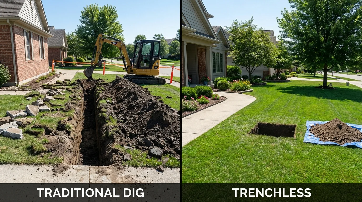 Trenchless sewer repair with minimal yard damage versus traditional excavation in Paramus, NJ